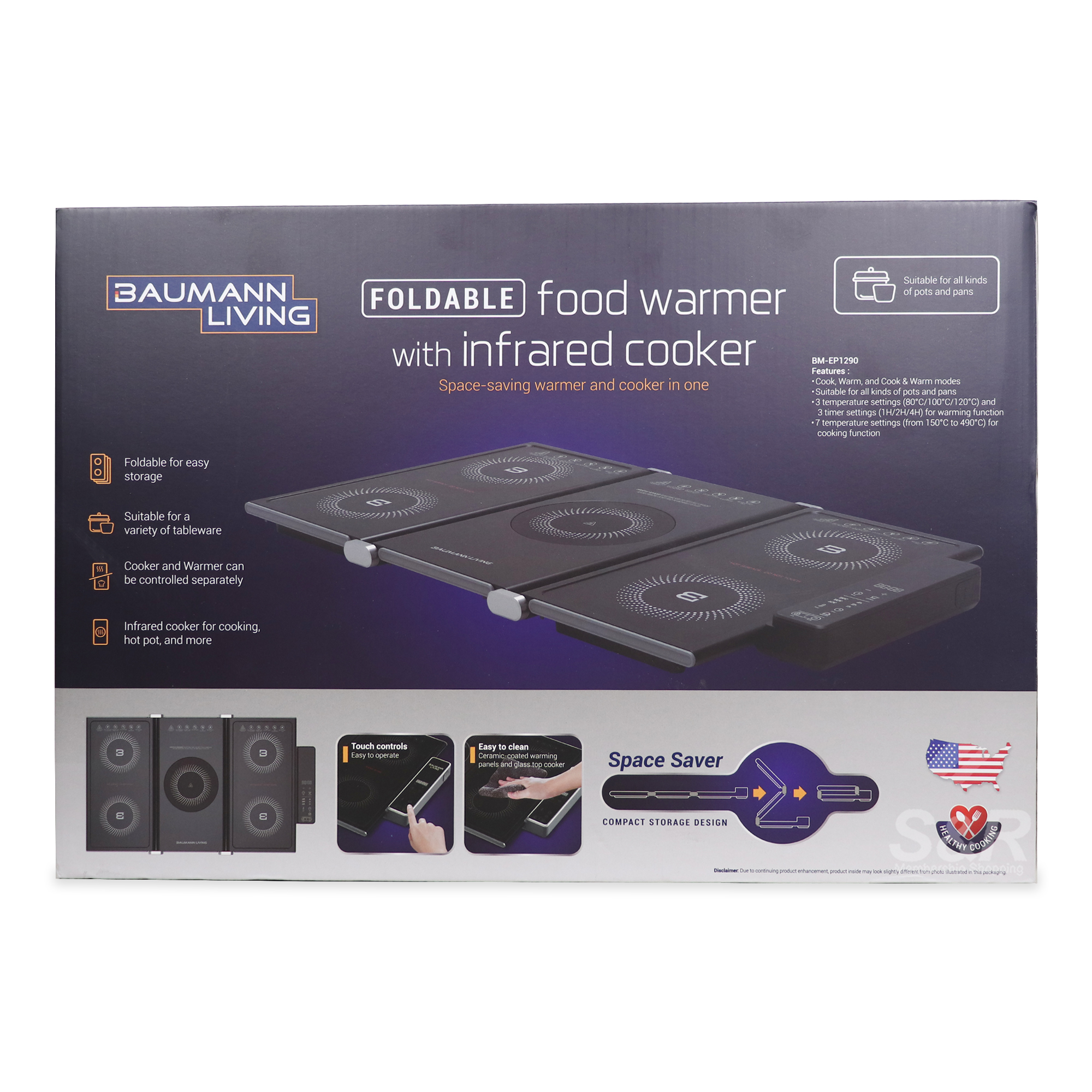 Baumann Living Foldable Food Warmer With Infrared Cooker BM-EP1290